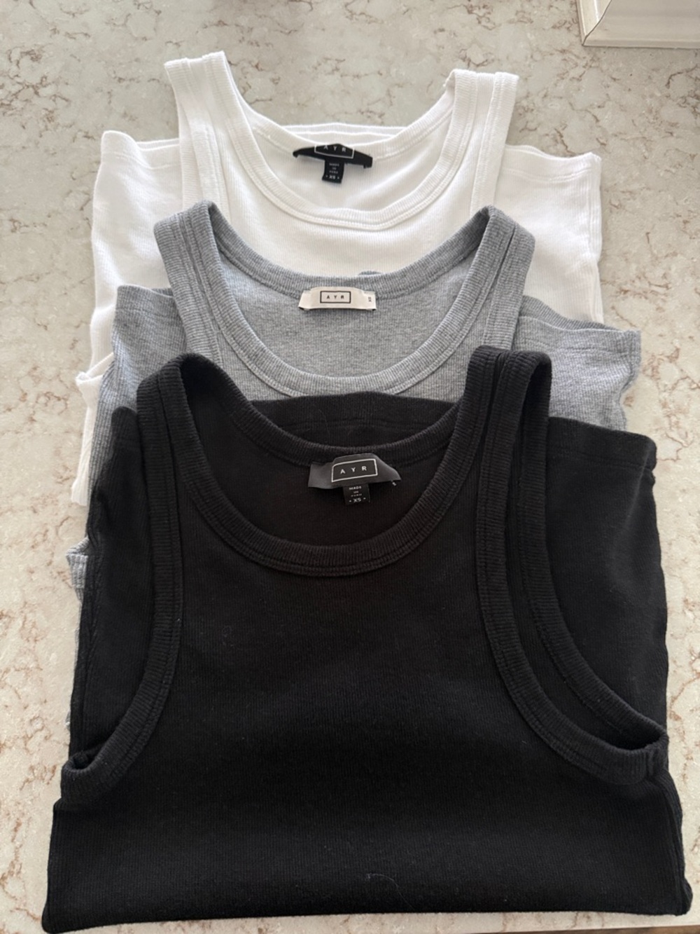 AYR Three-Pack Ribbed Tank Tops in Black, Gray & White